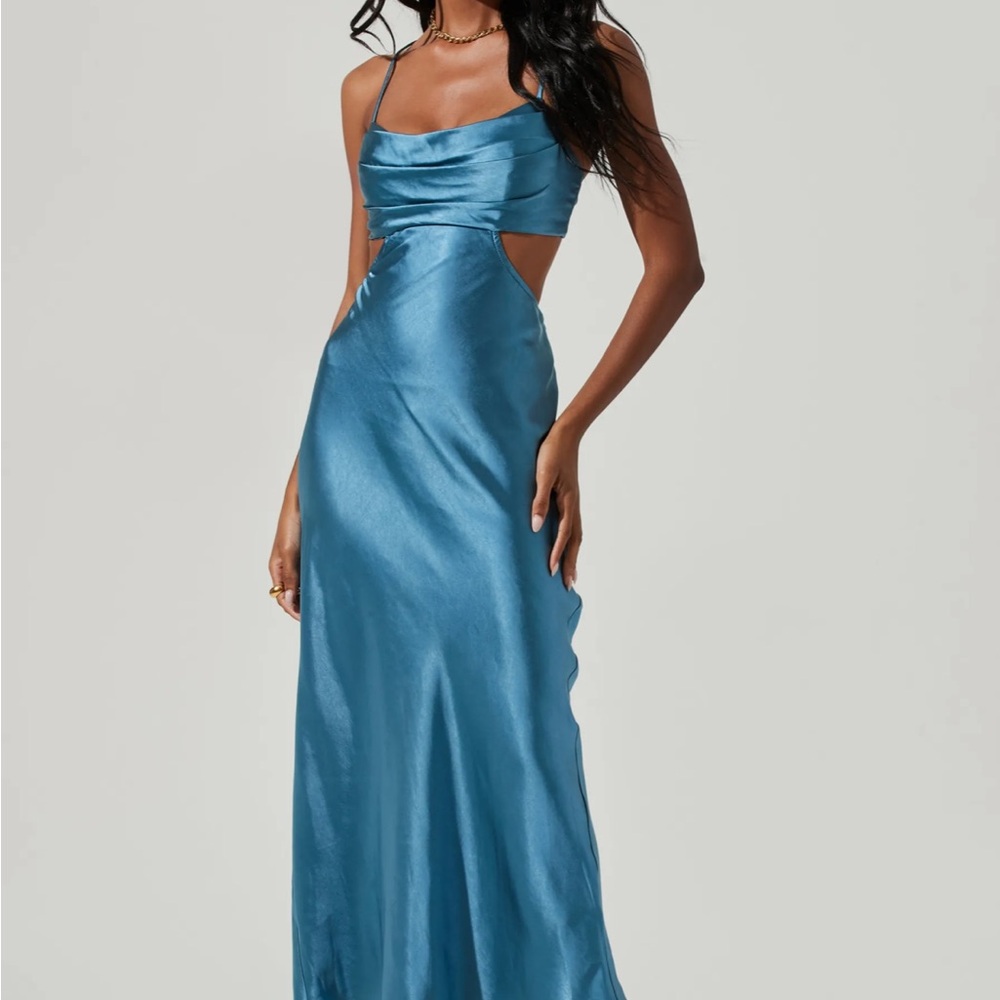 ASTR Colette Satin dress in dusty blue